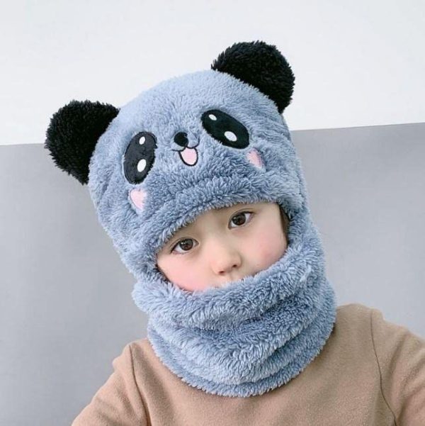 Kids Winter Panda Cap Wool Cap With Neck Warmer Attached. Kids Wool Cap Cartoon Panda Baby